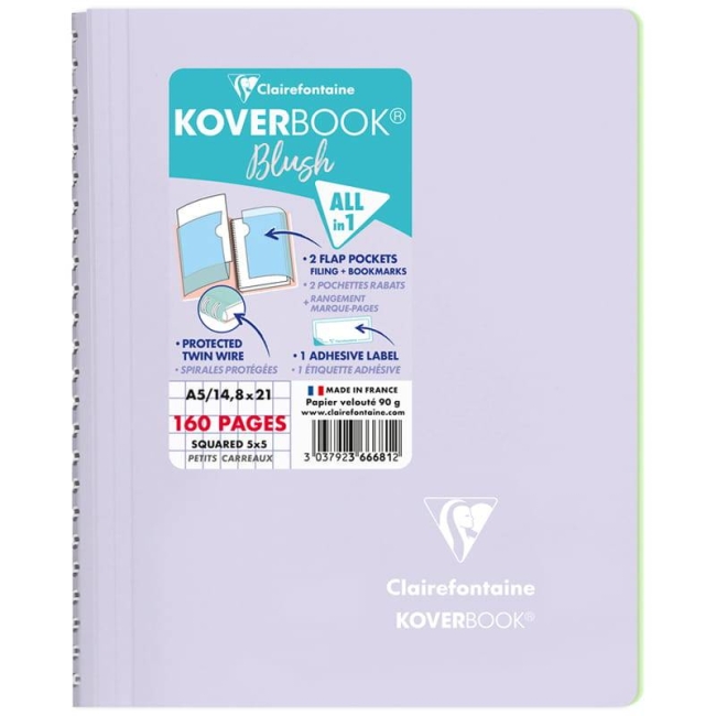 Тетрадь в клетку Koverbook ClaireFontaine сиреневая А5 / 80 листов / 90 гм  купить в магазине ArtCraft.Space с доставкой