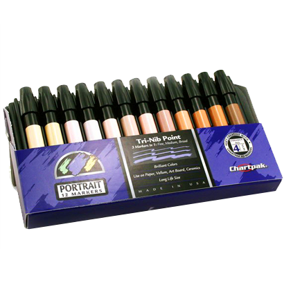 Купить маркеры Chartpak 12 Portrait в наборе 12 телесных оттенков в интернет-магазине товаров для скетчинга и рисования ArtCraft.Space