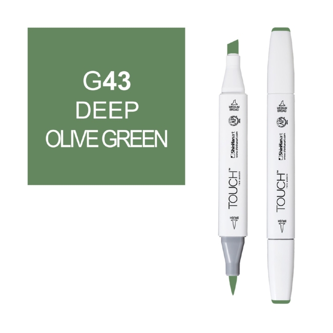 Маркер двухсторонний спиртовой  TOUCH TWIN BRUSH G43 Зеленый оливковый насыщенный