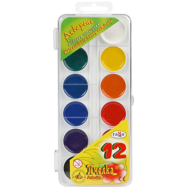 Акварель Гамма "Пчелка" медовая 12 цветов в пластиковом кейсе купить в художественном магазине ArtCraft.Space с доставкой по всему миру Акварель Гамма "Пчелка" медовая 12 цветов в пластиковом кейсе купить в художественном магазине ArtCraft.Space с доставкой по всему миру