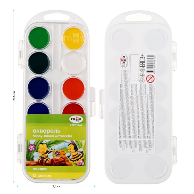 Акварель Гамма "Пчелка" медовая 12 цветов в пластиковом кейсе купить в художественном магазине ArtCraft.Space с доставкой по всему миру Акварель Гамма "Пчелка" медовая 12 цветов в пластиковом кейсе купить в художественном магазине ArtCraft.Space с доставкой по всему миру