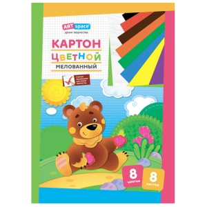 Картон цветной А3, ArtSpace, 8л., 8цв., мелованный, в папке Картон цветной А3, ArtSpace, 8л., 8цв., мелованный, в папке
