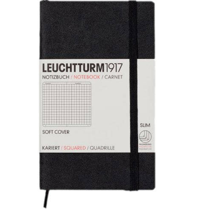 Блокнот Leuchtturm1917 Classic A6 (9x15см.) 80г/м2 - 123 стр. в клетку, мягкая обложка, цвет: Черный