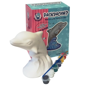 Набор для росписи фигурки из керамики Игрографика с акриловыми красками "Дельфинчик"