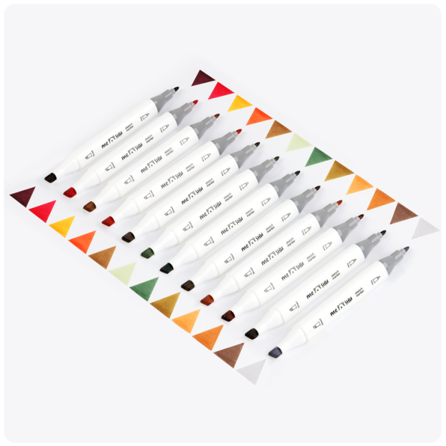 Набор двусторонних маркеров для скетчинга MESHU 12цв., цвета леса, корпус трехгранный, пулевид./клиновид.наконечники, ПВХ-бокс Набор двусторонних маркеров для скетчинга MESHU 12цв., цвета леса, корпус трехгранный, пулевид./клиновид.наконечники, ПВХ-бокс