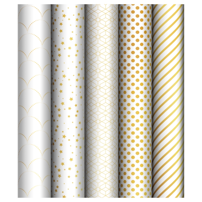 Упаковочная бумага глянц. 70*100см, MESHU "Pattern on white", 80г/м2, ассорти 5 дизайнов