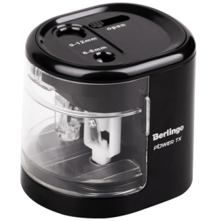 Точилка электрическая Berlingo "Power TX", черная, 2 отверстия, с контейнером, картон. уп.