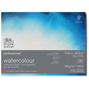 Альбом-склейка для акварели, 20л., 229*305мм, Winsor&Newton "Professional", 300г/м2, горячий пресс, 100% хлопок, сатин