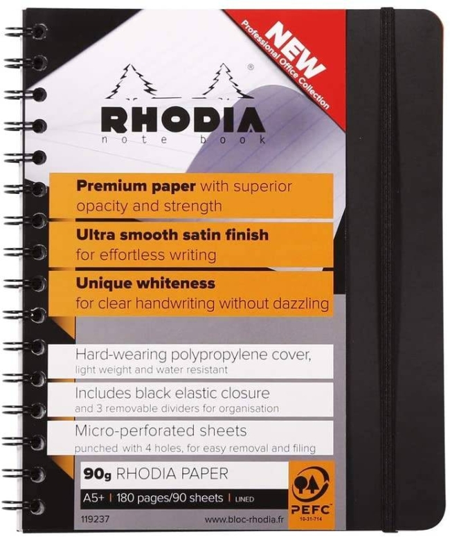 Блокнот Rhodia Business, 160х210 мм, черный, ПП обложка, линейка, 90л, белый, микроперф., 90г/м2, сп,