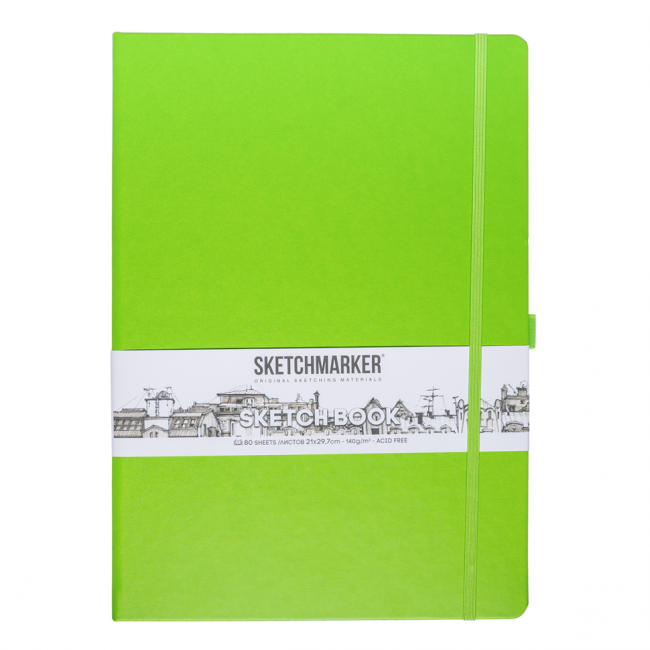 Блокнот для зарисовок Sketchmarker 140г/кв.м 21*29.7см 80л твердая обложка Зеленый луг