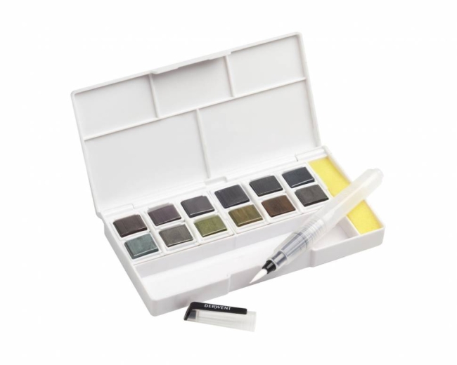 Набор акварельных блоков Derwent Graphitint 12 цветов на основе графита в кейсе купить в художественном магазине ArtCraft.Space