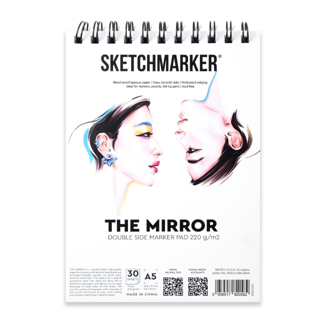 Скетчбук SKETCHMARKER THE MIRROR A5, 220г/м.кв 30л на спирали