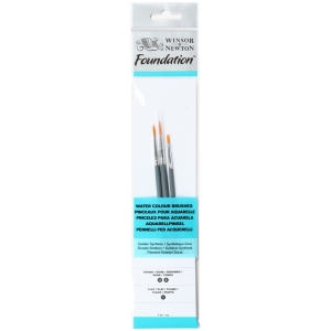Набор худож кистей синтетика для акварели Winsor&Newton"Foundation Synthetic Brush", 3шт, круглые № 3,5, плоская №1