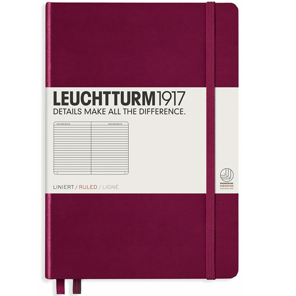 Блокнот Leuchtturm1917 Classic A5 (14.5x21см.) 80г/м2 - 251 стр. в линейку, твердая обложка, цвет: Красный Портвейн