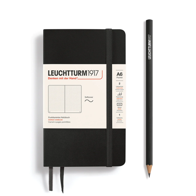 Блокнот Leuchtturm1917 Classic A6 (9x15см.) 80г/м2 - 123 стр. в точку, мягкая обложка, цвет: Черный