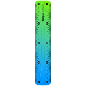 Линейка 20см Berlingo "Radiance", пластиковая, гибкая, голубой/зеленый градиент, европодвес