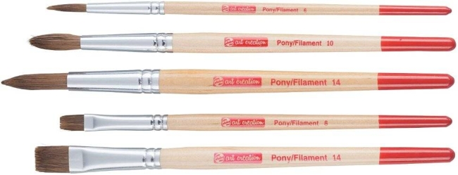 Набор кистей пони/синтетика Art Creation 5 штук круглые, плоские для акварели, гуаши в пенале купить в художественном магазине ArtCraft.Space