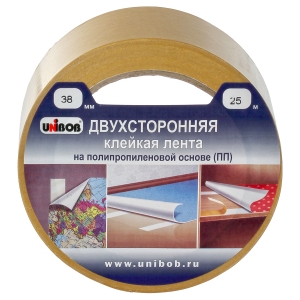 Клейкая лента двухсторонняя UNIBOB 38мм х 25м (полипропилен) инд. упаковка
