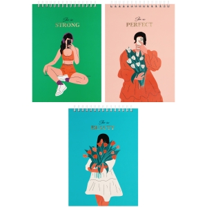 Блокнот А5 80л. на гребне BG "She is", твердая обложка, матовая ламинация, выборочный лак, тиснение фольгой