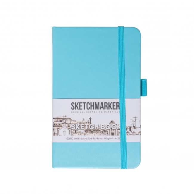 Блокнот для зарисовок Sketchmarker 140г/кв.м 9*14см 80л твердая обложка Небесно-голубой