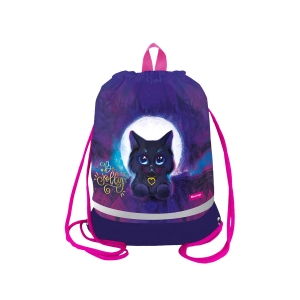 Мешок для обуви 1 отделение Berlingo "Jolly kitty", 400*480мм, расширяющееся дно, светоотражающая лента, карман на молнии