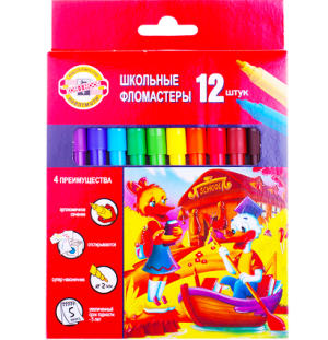 Фломастеры Koh-I-Noor "Утята", 12цв., трехгранные, смываемые, картон, европодвес