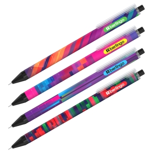 Ручка шариковая автоматическая Berlingo "Glitch" синяя, 0,7мм, грип, рисунок на корпусе, soft-touch, ассорти