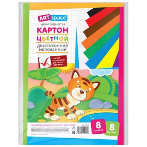 Картон цветной А4 двустор., ArtSpace, 8л., 8цв., мелованный, в пакете Картон цветной А4 двустор., ArtSpace, 8л., 8цв., мелованный, в пакете