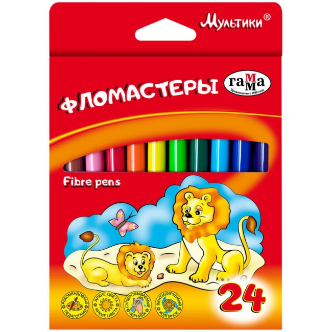 Фломастеры Гамма "Мультики", 24цв., смываемые, картон. упак., европодвес Фломастеры Гамма "Мультики", 24цв., смываемые, картон. упак., европодвес