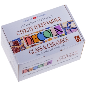 Краски по стеклу и керамике Decola, 06 цветов, 20мл, картон