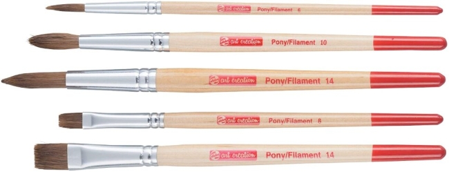 Набор кистей пони/синтетика Art Creation 5 штук круглые, плоские для акварели, гуаши  купить в художественном магазине ArtCraft.Space