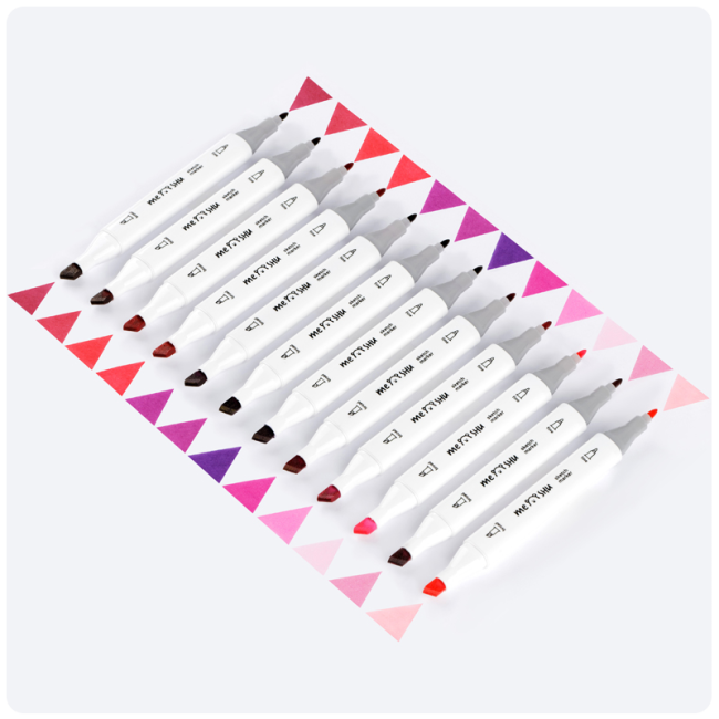 Набор двусторонних маркеров для скетчинга MESHU 12цв., ягодные цвета, корпус трехгранный, пулевид./клиновид.наконечники, ПВХ-бокс Набор двусторонних маркеров для скетчинга MESHU 12цв., ягодные цвета, корпус трехгранный, пулевид./клиновид.наконечники, ПВХ-бокс