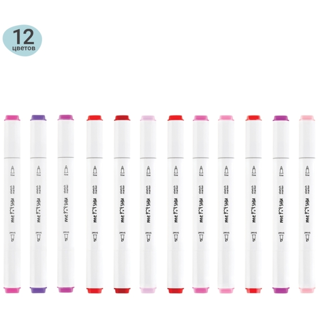 Набор двусторонних маркеров для скетчинга MESHU 12цв., ягодные цвета, корпус трехгранный, пулевид./клиновид.наконечники, ПВХ-бокс Набор двусторонних маркеров для скетчинга MESHU 12цв., ягодные цвета, корпус трехгранный, пулевид./клиновид.наконечники, ПВХ-бокс