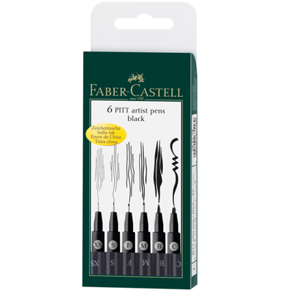 Набор черных линеров и брашпенов  Faber-Castell Pitt Artist Pen 6 штук купить в художественном магазине ArtCraft.Space с доставкой по РФ и СНГ