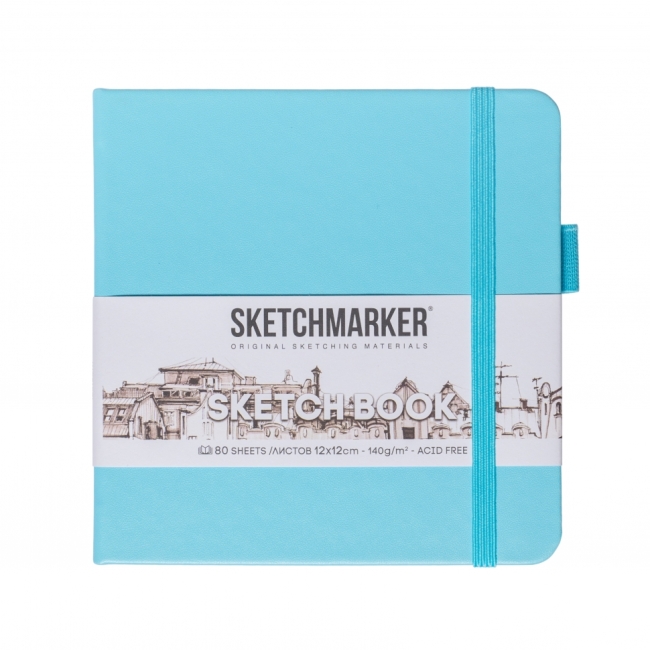 Блокнот для зарисовок Sketchmarker 140г/кв.м 12*12см 80л твердая обложка Небесно-голубой
