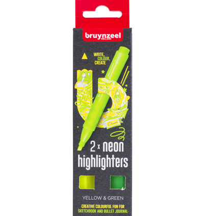 Набор текстовыделителей Bruynzeel Neon 2 цвета неоновые (желтый, зеленый) купить в магазине маркеров ArtCraft.Space