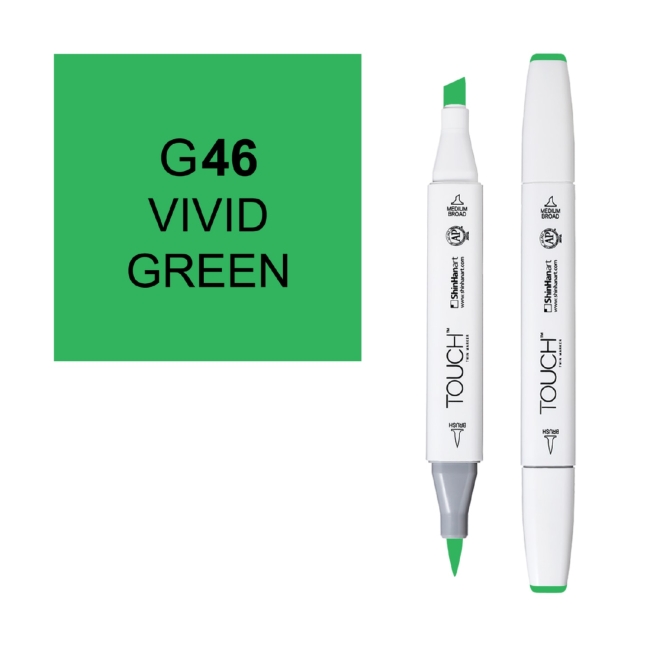 Маркер двухсторонний спиртовой  TOUCH TWIN BRUSH G46 Зеленый яркий