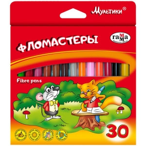 Фломастеры Гамма "Мультики", 30цв., смываемые, картон. упак., европодвес