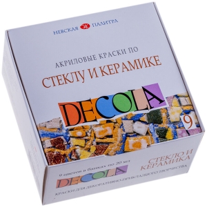 Краски по стеклу и керамике Decola, 09 цветов, 20мл, картон