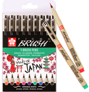 Набор капиллярных ручек Pigma Brush 9шт, Набор капиллярных ручек Pigma Brush 9шт,