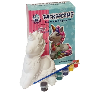 Набор для росписи фигурки из керамики Игрографика с акриловыми красками "Единорожка"