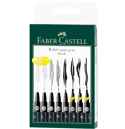 Набор черных линеров и брашпенов  Faber-Castell Pitt Artist Pen 8 штуки купить в художественном магазине ArtCraft.Space с доставкой по РФ и СНГ