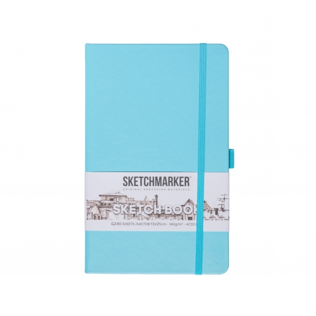 Блокнот для зарисовок Sketchmarker 140г/кв.м 13*21см 80л твердая обложка Небесно-голубой