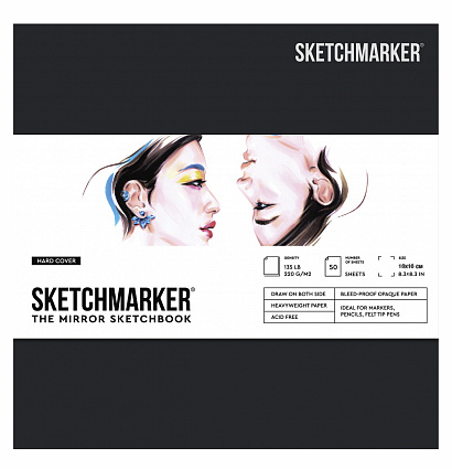 Скетчбук SKETCHMARKER THE MIRROR 163х163мм, 220г/м.кв 50л твердая обложка черная Скетчбук SKETCHMARKER THE MIRROR 163х163мм, 220г/м.кв 50л твердая обложка черная