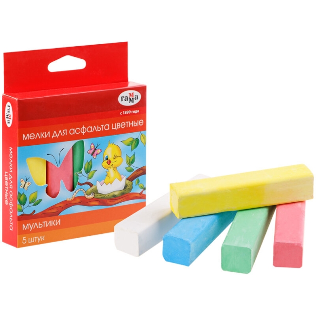 Мелки асфальтовые цветные Гамма "Мультики" 5 цветов картонная коробка купить в художественном магазине ArtCraft.Space с доставкой