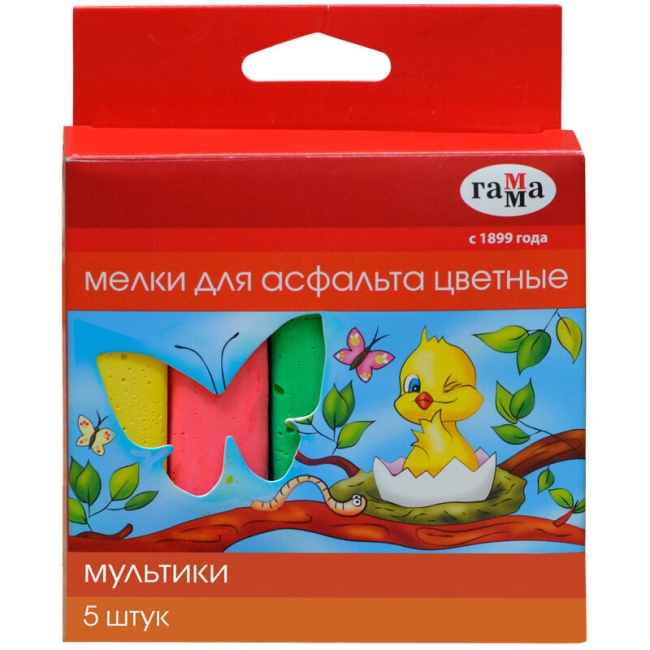 Мелки асфальтовые цветные Гамма "Мультики" 5 цветов картонная коробка купить в художественном магазине ArtCraft.Space с доставкой