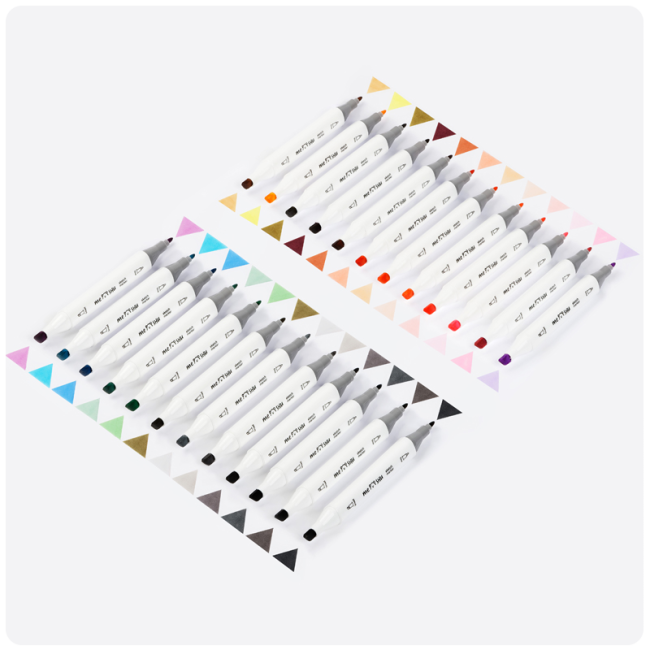 Набор двусторонних маркеров для скетчинга MESHU 24цв., пастельные цвета, корпус трехгранный, пулевид./клиновид.наконечники, ПВХ-бокс Набор двусторонних маркеров для скетчинга MESHU 24цв., пастельные цвета, корпус трехгранный, пулевид./клиновид.наконечники, ПВХ-бокс