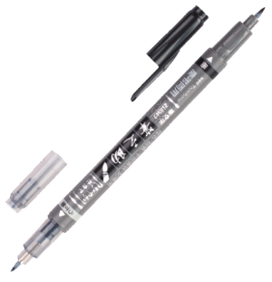 Брашпен Tombow Fudenosuke Twin, двусторонний – черный + серый WS-TBS,