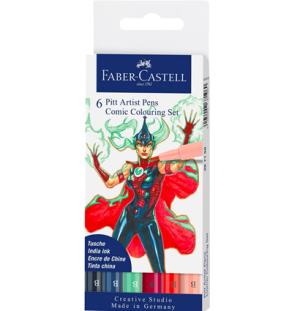 Набор капиллярных ручек Faber-Castell "Pitt Artist Pens Comic Colouring Brush", ассорти, 6 шт., плас