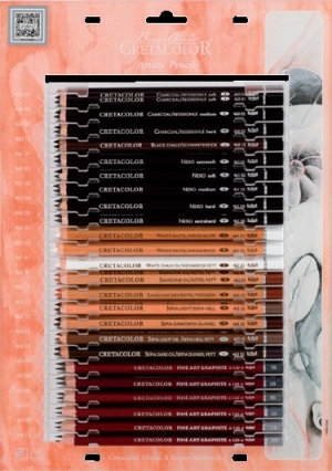 Дисплей PAD для художественных карандашей 72 карандаша(наполнение по 3 шт каждого вида: угольный карандаш мягкий, средний, твердый; черный мел; карандаш Неро очень мягкий, мягкий, средний, твердый, очень твердый; белый мел мягкий, средний; белый мел жирны